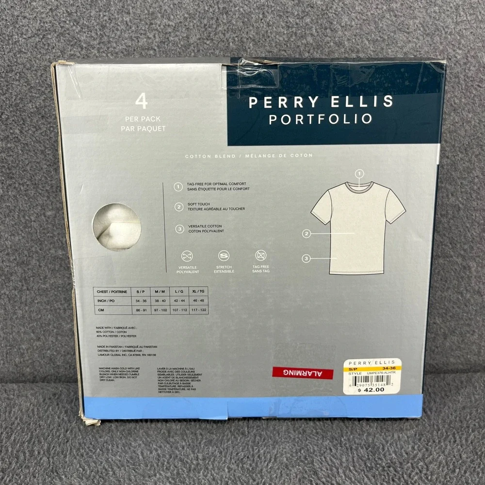 Perry Ellis Portfolio Crew Neck T-Shirts Mens Small Undershirt 4pk Cotton Blend